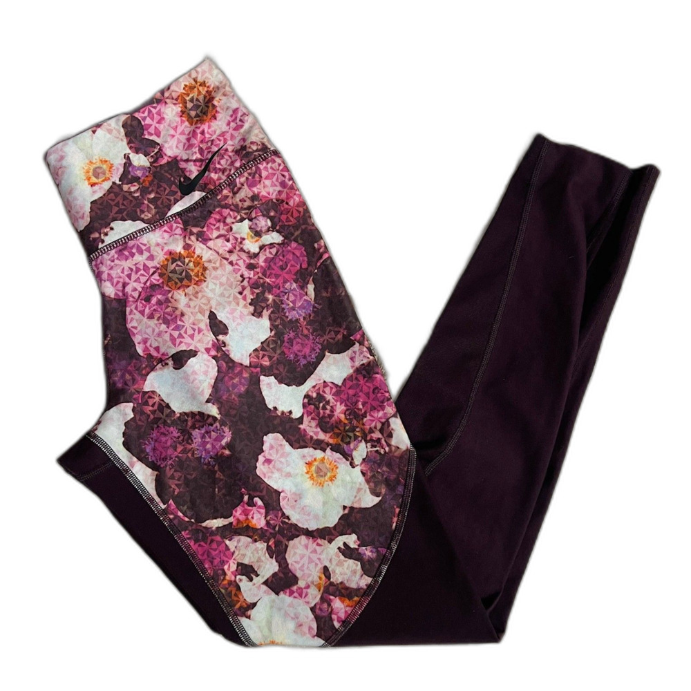 Nike Dri-Fit Power Legend Floral Port Wine Legging Mesh Port Women's Size S
